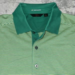 Callaway Polo Shirt Adult Large Green Stripe FT‎ Performance Golf Casual Men EUC